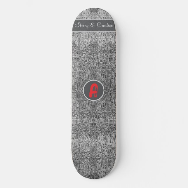 Grey Alligator Leather Scales Custom Monogram  Skateboard (Front)