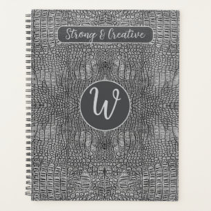 Grey Alligator Leather Scales Reptile Monogram Planner
