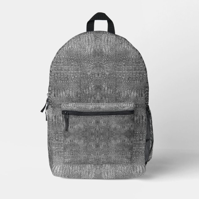 Grey Alligator Leather Scales Reptile Pattern Printed Backpack (Front)