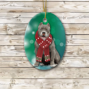 Grey American Bully Dog Christmas  Ceramic Ornament