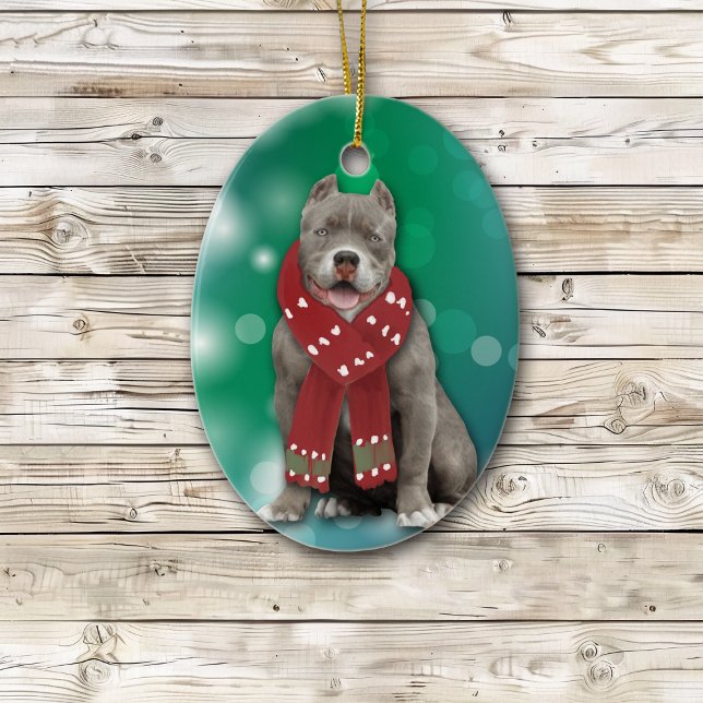 Grey American Bully Dog Christmas  Ceramic Ornament (Creator Uploaded)