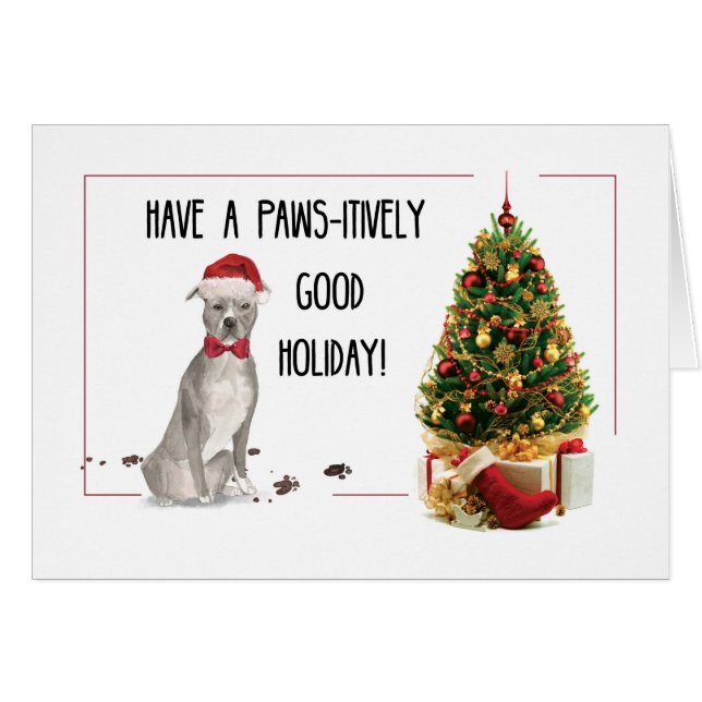 Grey American Staffordshire Terrier Fun Christmas (Front Horizontal)