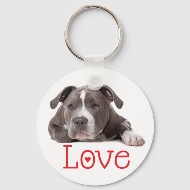 Grey American Staffordshire Terrier  Puppy Dog Key Ring (Front)