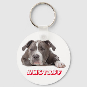 Grey American Staffordshire Terrier Puppy Dog Key Ring