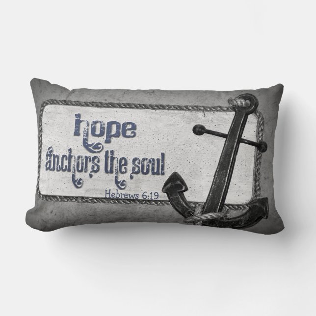 grey anchor with scripture verse lumbar cushion (Front)