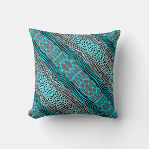 Grey And Aqua Animal Printed Zebra Stripe Pillow