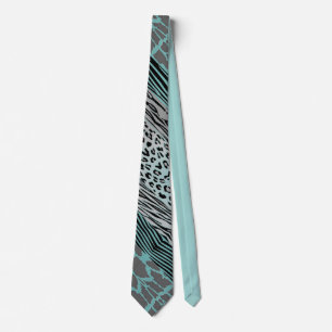 Grey And Aqua Animal Printed Zebra Stripe Tie