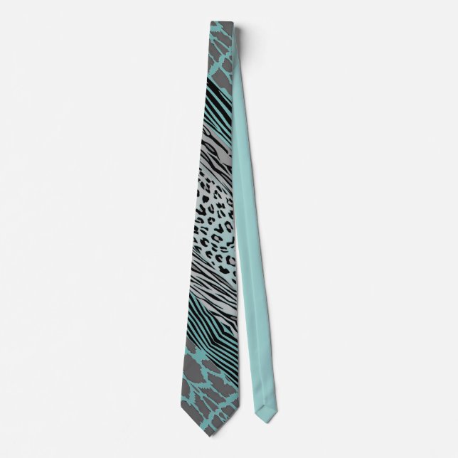 Grey And Aqua Animal  Printed Zebra Stripe Tie (Front)