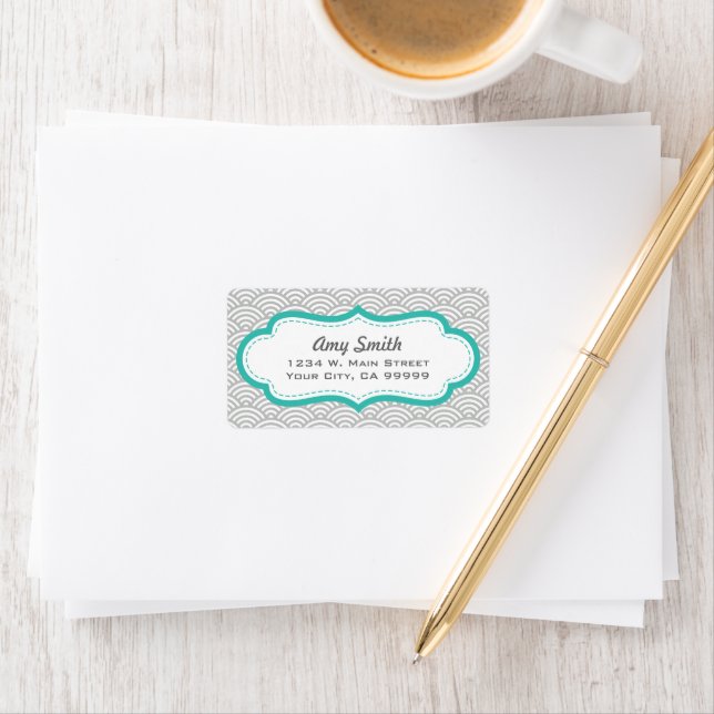 Grey and Aqua Asian Geometric Circles Pattern Label (Insitu)