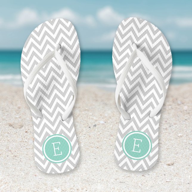 Grey and Aqua Chevron Monogram Thongs (Creator Uploaded)