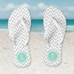 Grey and Aqua Chevron Monogram Thongs<br><div class="desc">Custom printed flip flop sandals with a stylish modern chevron pattern and your custom monogram or other text in a circle frame. Click Customise It to change text fonts and colours or add your own images to create a unique one of a kind design!</div>