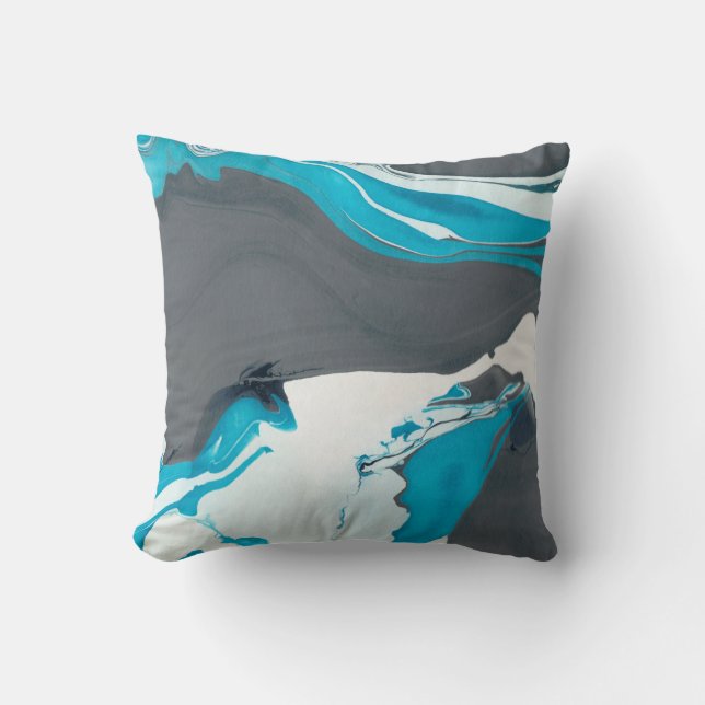 grey and aqua marble design cushion (Front)