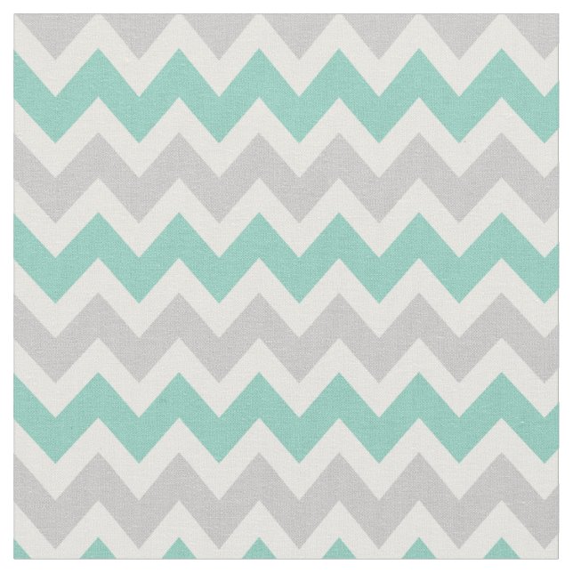 Grey and Aqua Modern Chevron Fabric (Close Up)