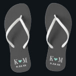 Grey and Aqua Modern Wedding Monogram Thongs<br><div class="desc">Custom printed flip flop sandals personalised with a cute heart and your monogram initials and wedding date. Click Customise It to change text fonts and colours or add your own images to create a unique one of a kind design!</div>