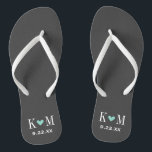 Grey and Aqua Modern Wedding Monogram Thongs<br><div class="desc">Custom printed flip flop sandals personalised with a cute heart and your monogram initials and wedding date. Click Customise It to change text fonts and colours or add your own images to create a unique one of a kind design!</div>