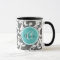Grey and Aqua Monogrammed Damask Print