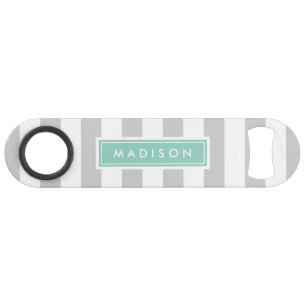 Grey and Aqua Preppy Stripes Monogram