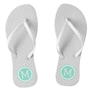 Grey and Aqua Tiny Dots Monogram Thongs