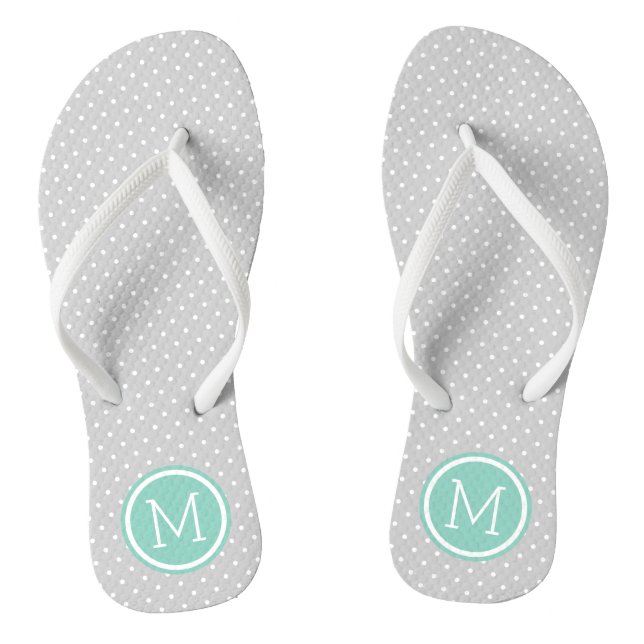 Grey and Aqua Tiny Dots Monogram Thongs (Footbed)