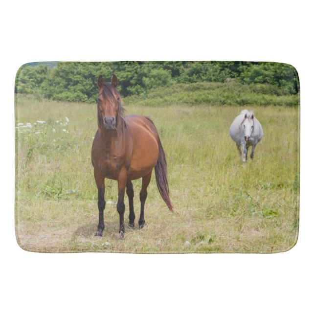 Grey and bay horses bath mat (Front)