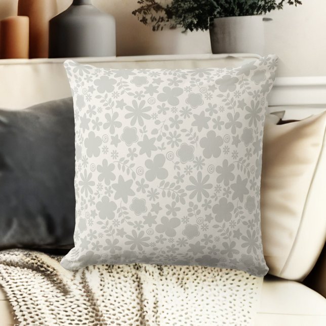Grey And Beige Cream Coloured Floral Couch Cushion (throw pillow for living room floral couch throw pillow grey and beige)