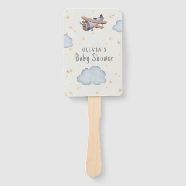 Grey And Beige Watercolor Baby Shower Hand Fan (Front)