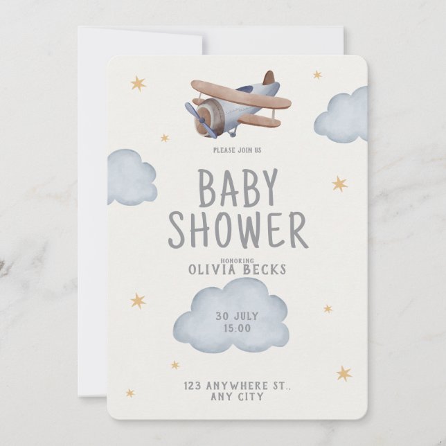 Grey And Beige Watercolor Baby Shower Invitation (Front)