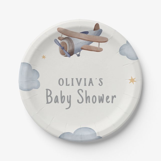 Grey And Beige Watercolor Baby Shower Paper Plate (Front)