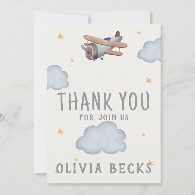 Grey And Beige Watercolor Baby Shower Thank You Card (Front)