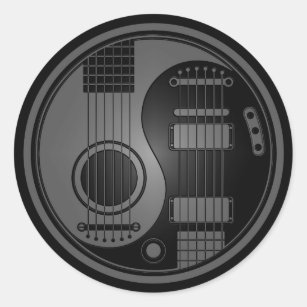 Grey and Black Acoustic Electric Guitars Yin Yang Classic Round Sticker