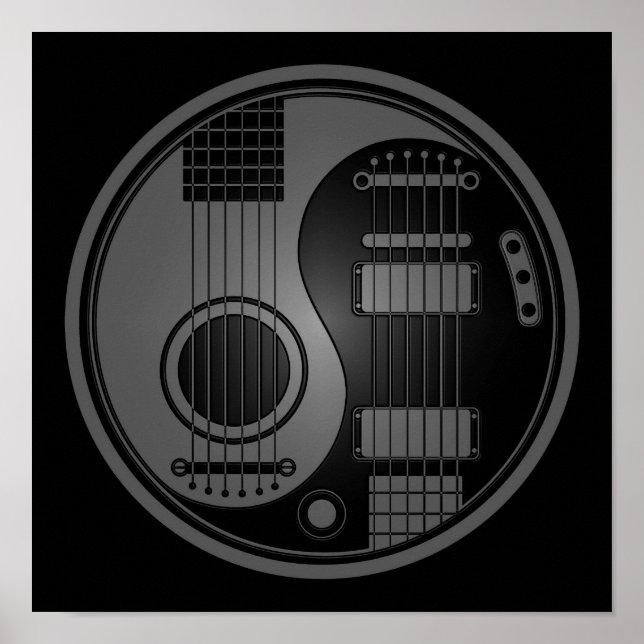 Grey and Black Acoustic Electric Guitars Yin Yang Poster (Front)