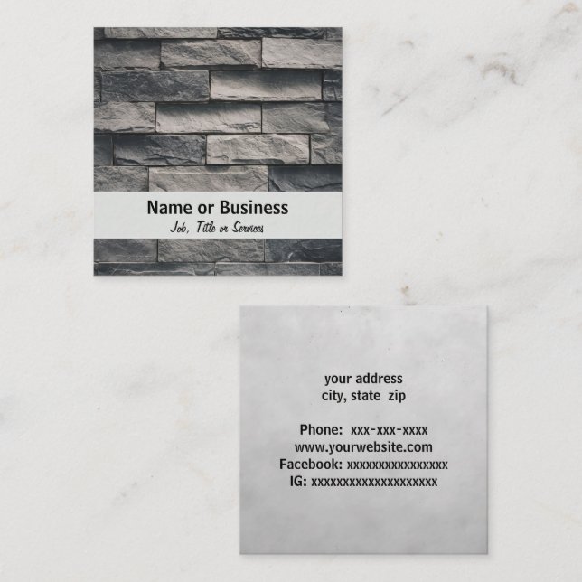 Grey and black brick wall square business card (Front/Back)