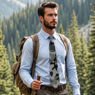 Grey and Black Camouflage Necktie