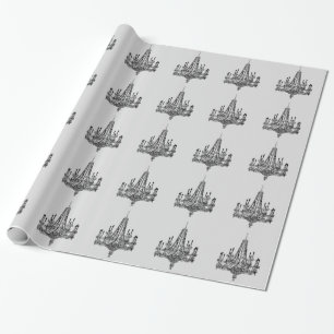 Grey and Black Chandeliers Wrapping Paper