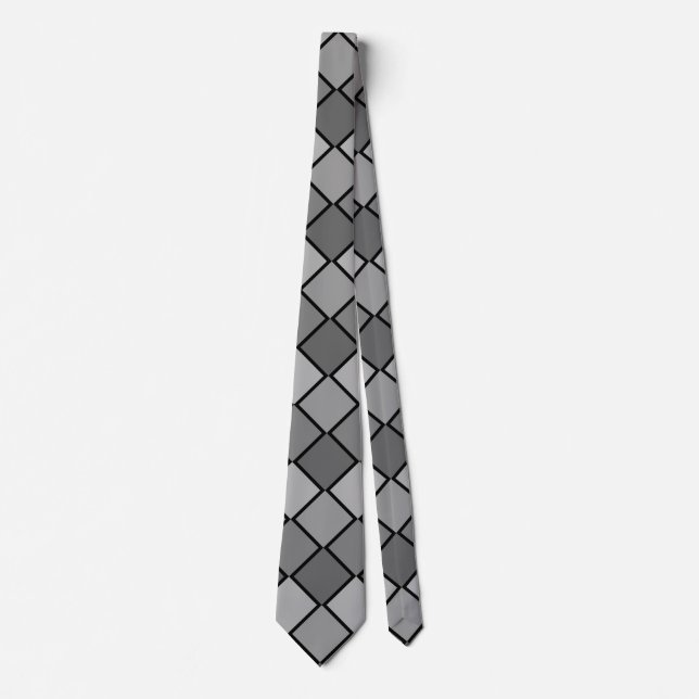 Grey and Black Checked Necktie (Front)