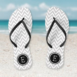 Grey and Black Chevron Monogram Thongs<br><div class="desc">Custom printed flip flop sandals with a stylish modern chevron pattern and your custom monogram or other text in a circle frame. Click Customise It to change text fonts and colours or add your own images to create a unique one of a kind design!</div>