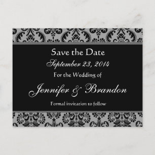 Grey and Black Damask Save The Date Postcard