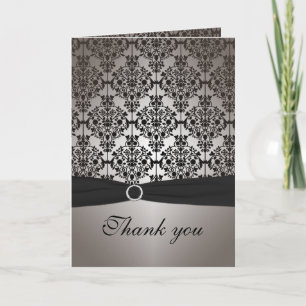 Grey and Black Damask Thank You Card