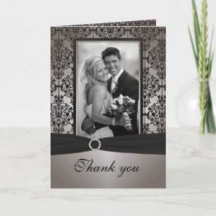 Grey and Black Damask Thank You Card with Photo