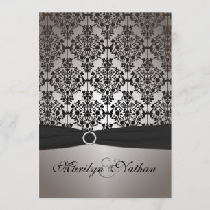 Grey and Black Damask Wedding Invitation