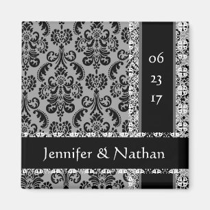 Grey and Black Damask Wedding Magnet