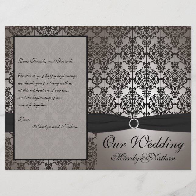 Grey and Black Damask Wedding Program (Front)