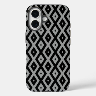 Grey and black diamond pattern iPhone 16 case