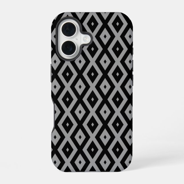 Grey and black diamond pattern iPhone 16 case (Back)