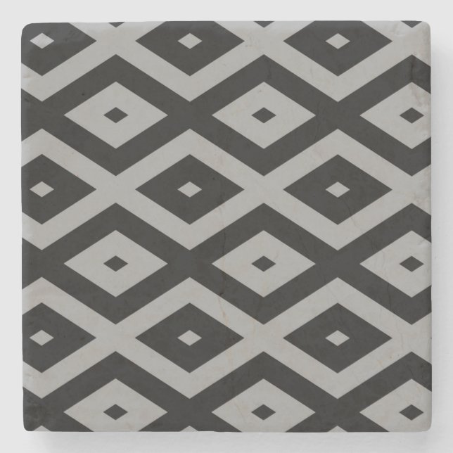 Grey and black diamond pattern stone coaster (Front)