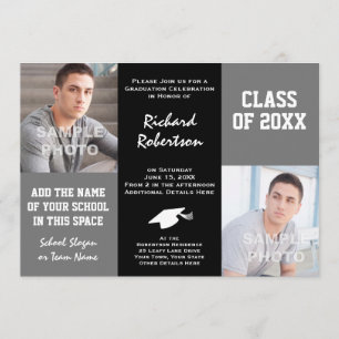 Grey and Black Elegant Custom Athlete Graduation Invitation