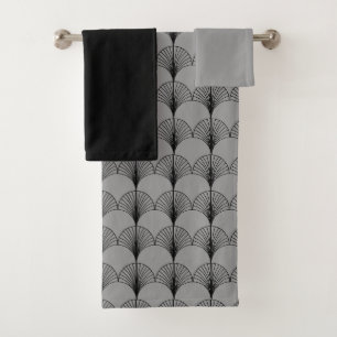Grey and Black Fans Bath Towel Set