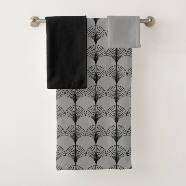 Grey and Black Fans  Bath Towel Set (Insitu)