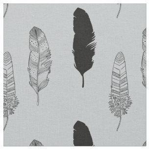 Grey and Black Feathers Fabric