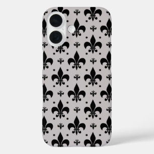 Grey and Black Fleur-de-lis Pattern Design  iPhone 16 Case
